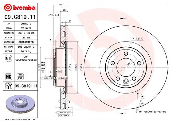 Brembo 09.C819.11 — Tarcza hamulcowa