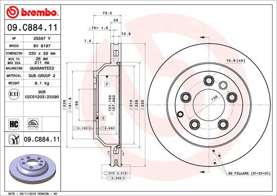 Brembo 09.C884.11 — Tarcza hamulcowa