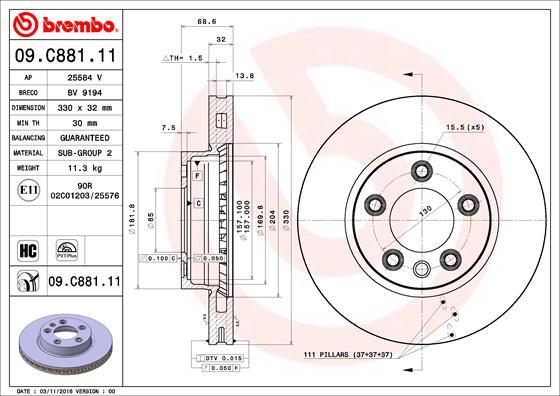 Brembo 09.C881.11 — Tarcza hamulcowa