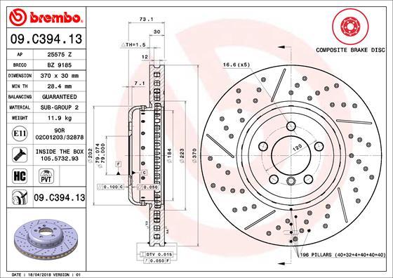 Brembo 09.C394.13 — Tarcza hamulcowa