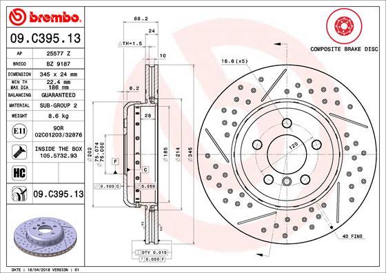 Brembo 09.C395.13 — Tarcza hamulcowa