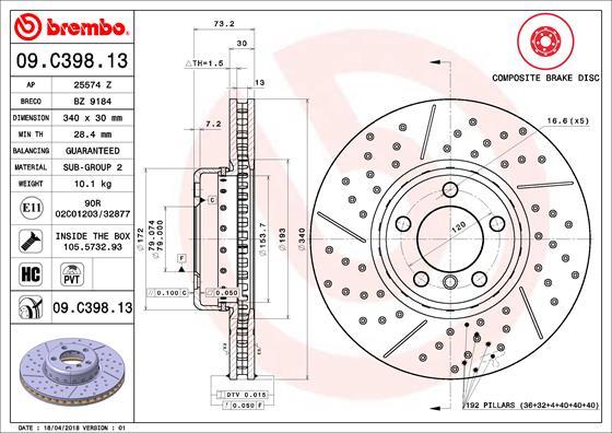 Brembo 09.C398.13 — Tarcza hamulcowa