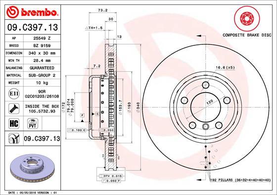 Brembo 09.C397.13 — Tarcza hamulcowa