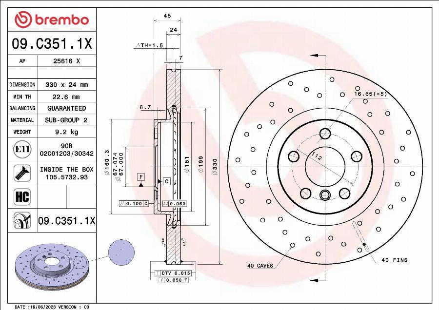 Brembo 09.C351.1X — Tarcza hamulcowa