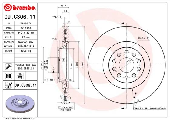 Brembo 09.C306.11 — Tarcza hamulcowa