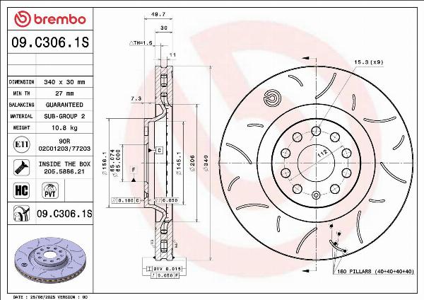 Brembo 09.C306.1S — Tarcza hamulcowa