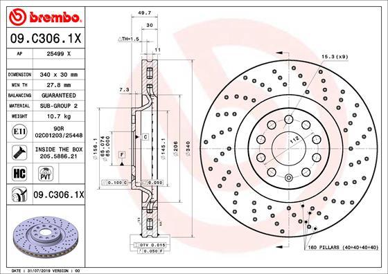 Brembo 09.C306.1X — Tarcza hamulcowa