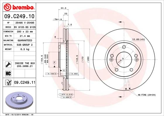 Brembo 09.C249.11 — Tarcza hamulcowa