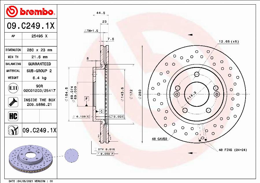 Brembo 09.C249.1X — Tarcza hamulcowa