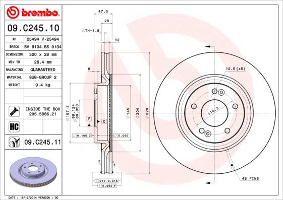 Brembo 09.C245.11 — Tarcza hamulcowa