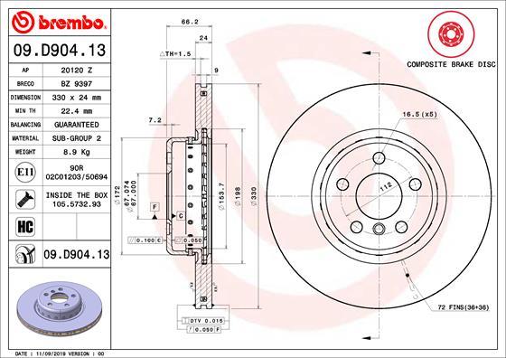 Brembo 09.D904.13 — Tarcza hamulcowa