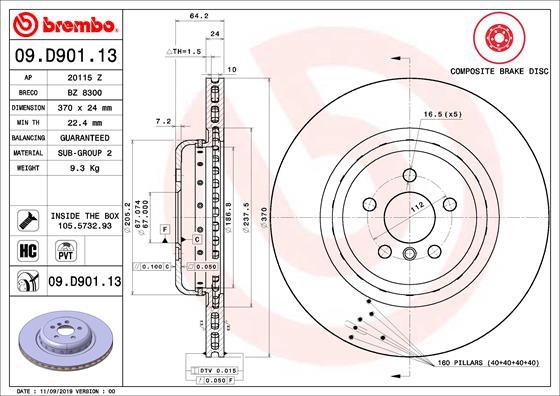 Brembo 09.D901.13 — Tarcza hamulcowa
