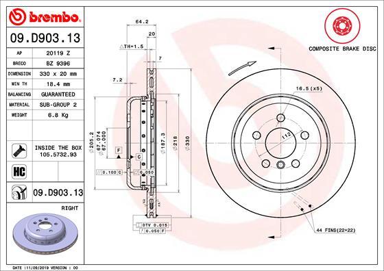 Brembo 09.D903.13 — Tarcza hamulcowa