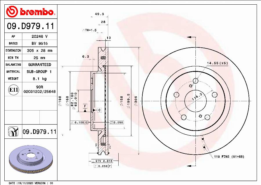 Brembo 09.D979.11 — Tarcza hamulcowa