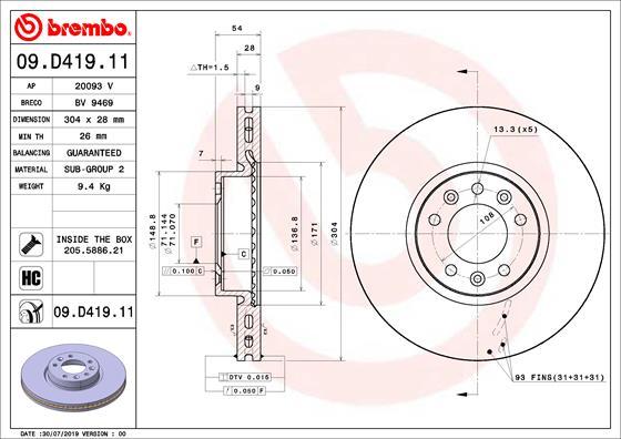 Brembo 09.D419.11 — Tarcza hamulcowa