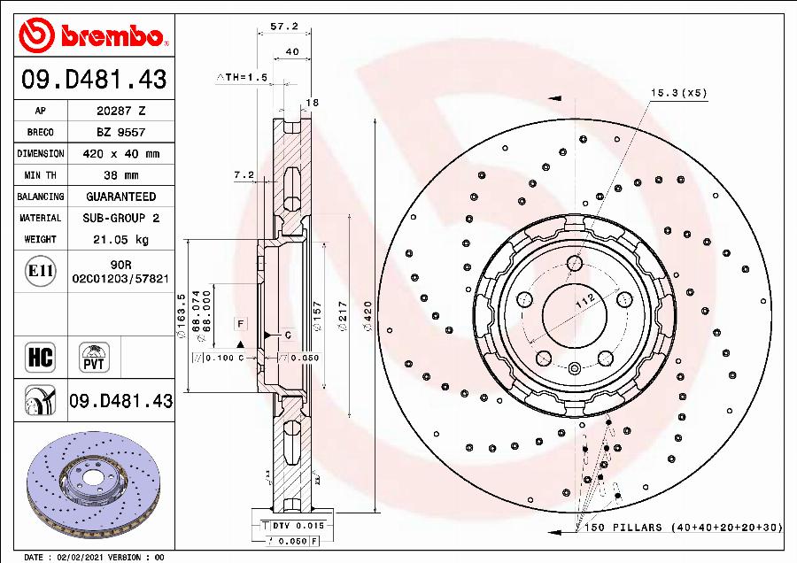 Brembo 09.D481.43 — Tarcza hamulcowa