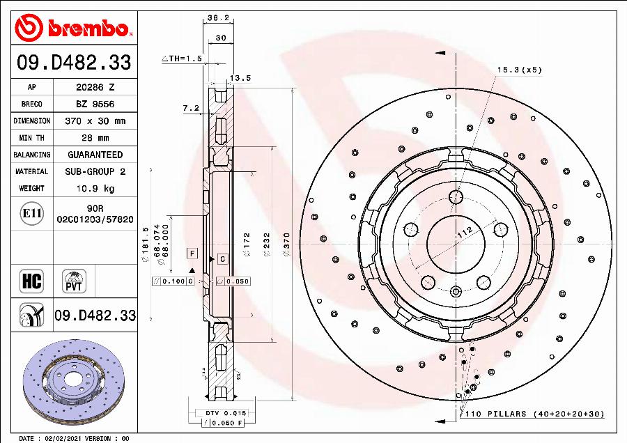 Brembo 09.D482.33 — Tarcza hamulcowa