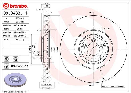 Brembo 09.D433.11 — Tarcza hamulcowa