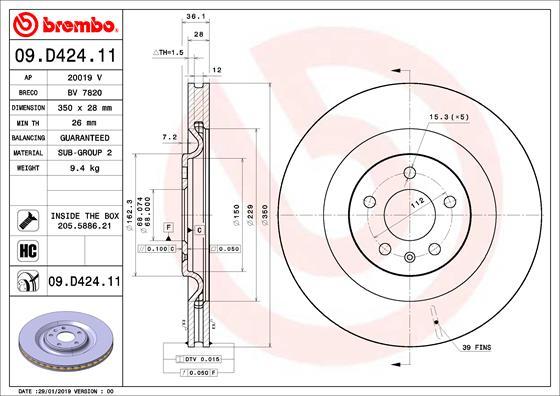 Brembo 09.D424.11 — Tarcza hamulcowa