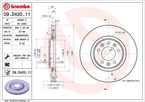 Brembo 09.D420.11 — Tarcza hamulcowa