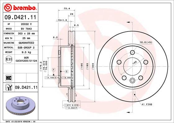 Brembo 09.D421.11 — Tarcza hamulcowa