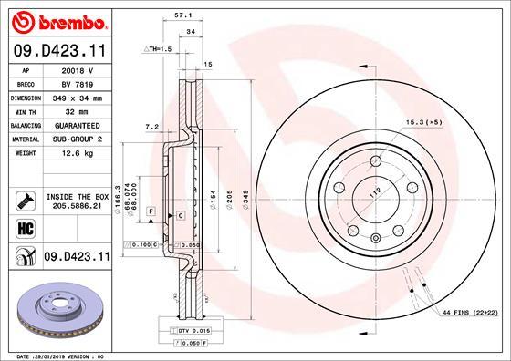 Brembo 09.D423.11 — Tarcza hamulcowa