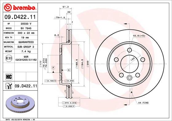 Brembo 09.D422.11 — Tarcza hamulcowa