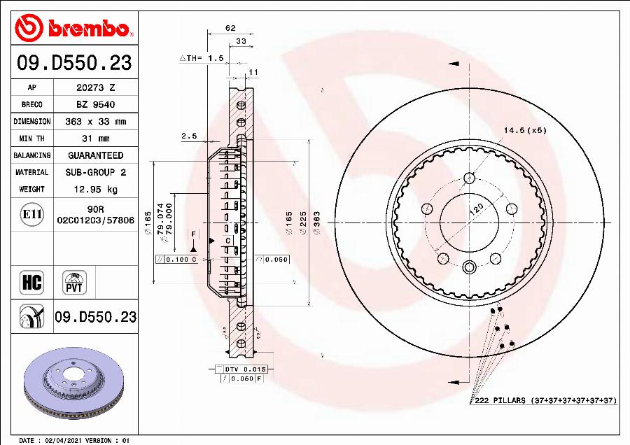 Brembo 09.D550.23 — Tarcza hamulcowa