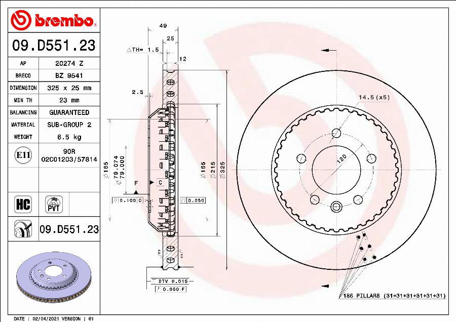 Brembo 09.D551.23 — Tarcza hamulcowa
