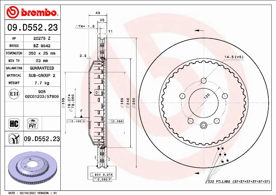 Brembo 09.D552.23 — Tarcza hamulcowa