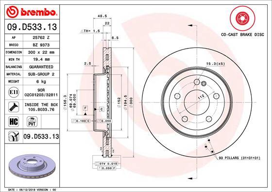 Brembo 09.D533.13 — Tarcza hamulcowa
