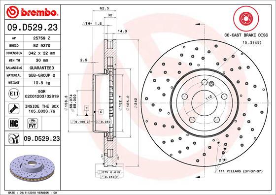 Brembo 09.D529.23 — Tarcza hamulcowa