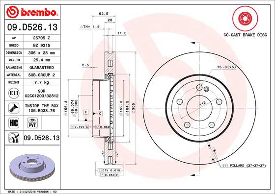 Brembo 09.D526.13 — Tarcza hamulcowa