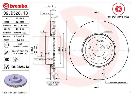 Brembo 09.D528.13 — Tarcza hamulcowa