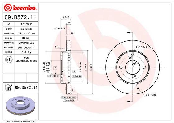 Brembo 09.D572.11 — Tarcza hamulcowa