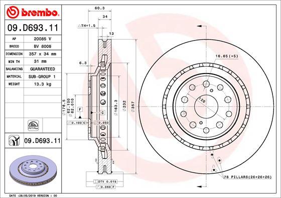 Brembo 09.D693.11 — Tarcza hamulcowa
