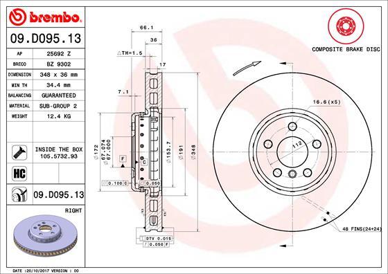 Brembo 09.D095.13 — Tarcza hamulcowa