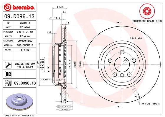 Brembo 09.D096.13 — Tarcza hamulcowa