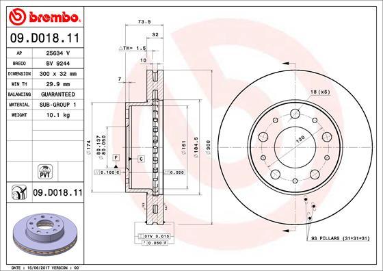 Brembo 09.D018.11 — Tarcza hamulcowa