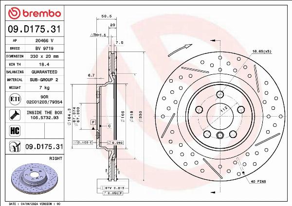 Brembo 09.D175.31 — Tarcza hamulcowa