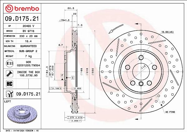 Brembo 09.D175.21 — Tarcza hamulcowa