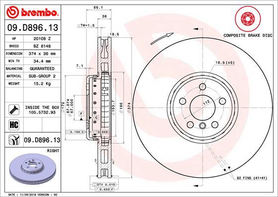 Brembo 09.D896.13 — Tarcza hamulcowa