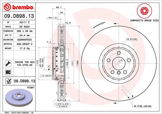 Brembo 09.D898.13 — Tarcza hamulcowa