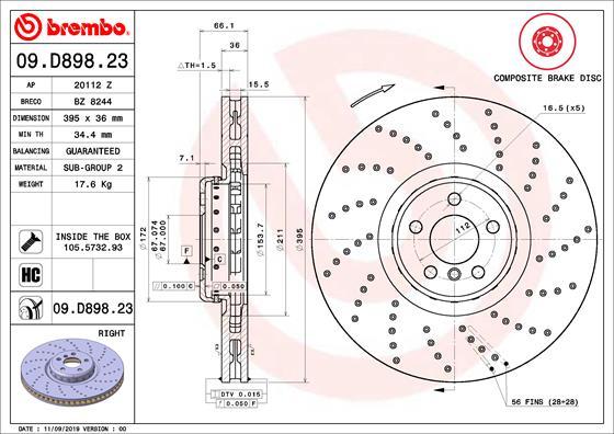 Brembo 09.D898.23 — Tarcza hamulcowa