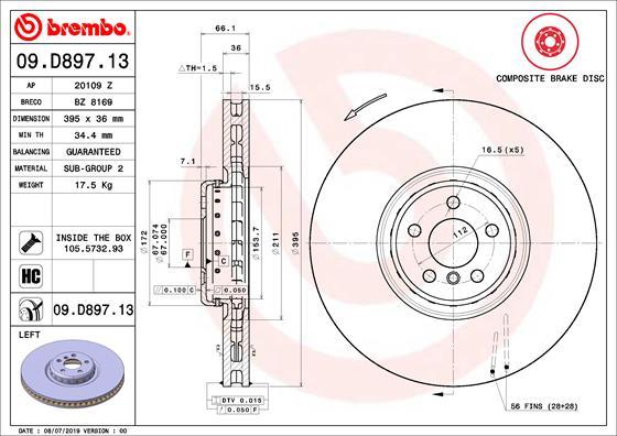 Brembo 09.D897.13 — Tarcza hamulcowa