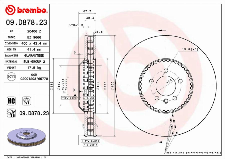 Brembo 09.D878.23 — Tarcza hamulcowa