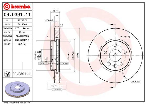 Brembo 09.D391.11 — Tarcza hamulcowa