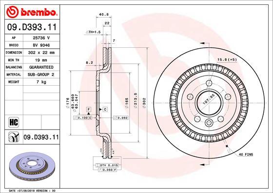 Brembo 09.D393.11 — Tarcza hamulcowa