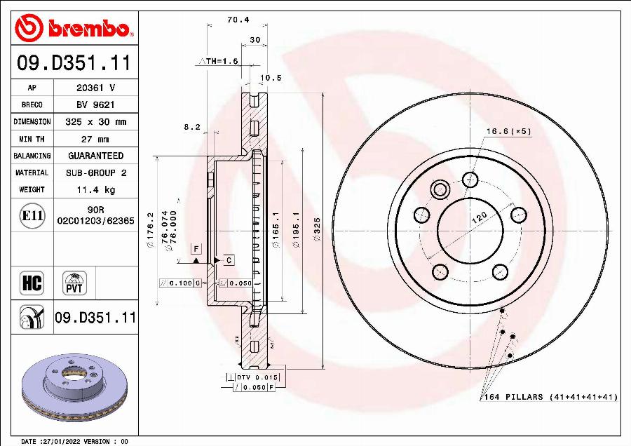 Brembo 09.D351.11 — Tarcza hamulcowa