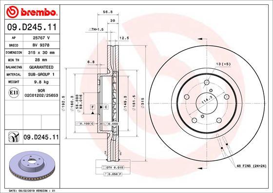 Brembo 09.D245.11 — Tarcza hamulcowa